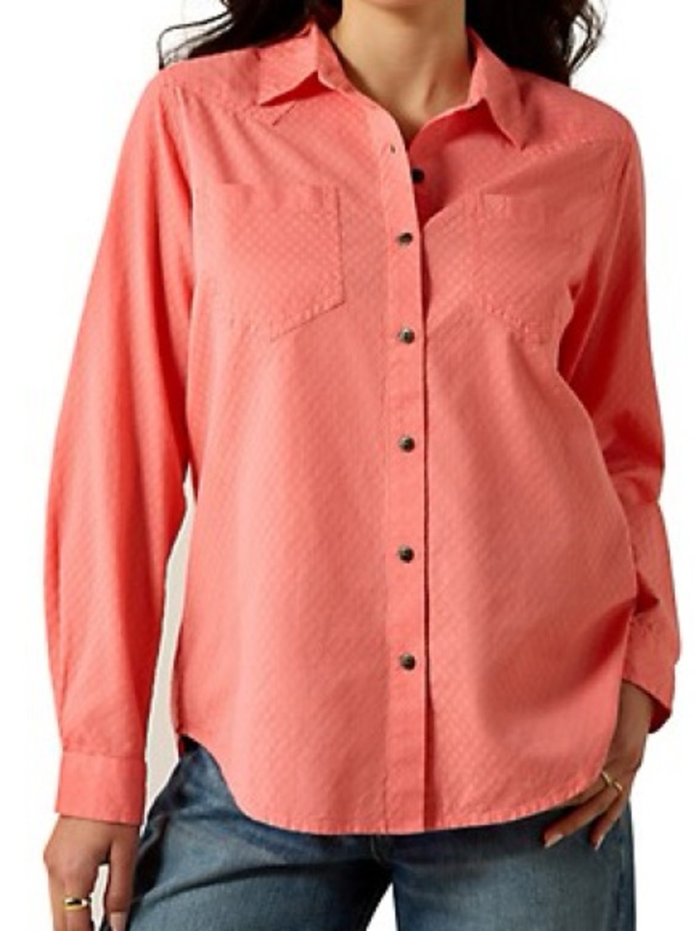 Ariat Billie Jean Shirt Women’s XL Shell Pink Dobby 100% Cotton Button Down